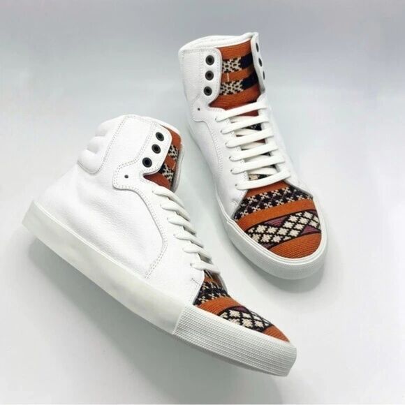 COBRA SOCIETY Mens White Orange Leather Sneaker shoes | Sz: 45 - Picture 2 of 8